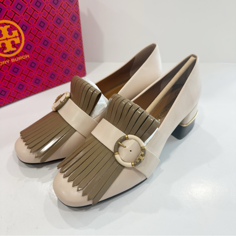 Tory Burch Womens Multi-Logo Kiltie Heeled Loafers Shoes - Picture 7 of 15